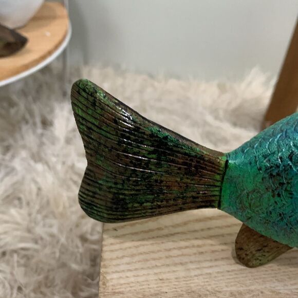 Handcrafted & Hand Painted Folk Art Wood & Metal Colorful Fish Spearing Decoy - Picture 6 of 17